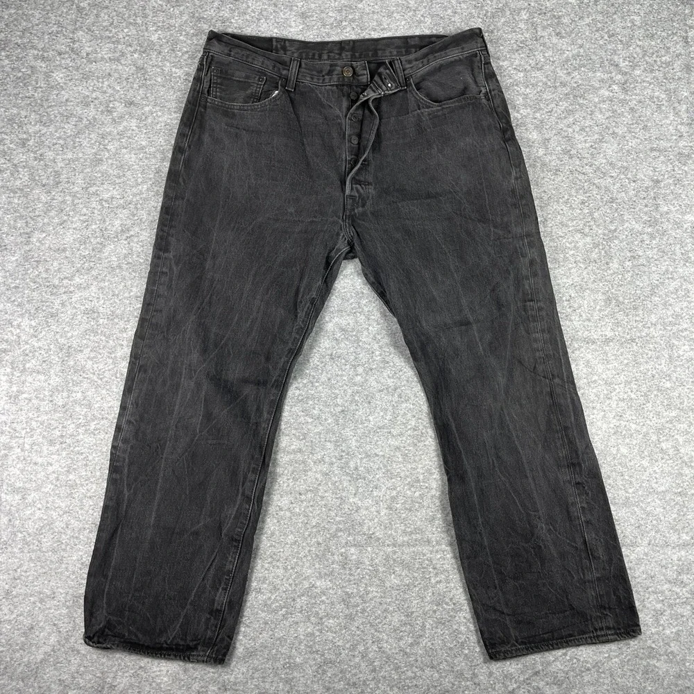 Levis Jeans Mens 40x30 (Fits 36x27) Black 501 Original Fit Button Fly Denim